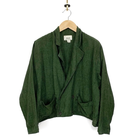 Flax Jackets & Blazers - FLAX Women's Linen Army Green Blazer Jacket Size L
